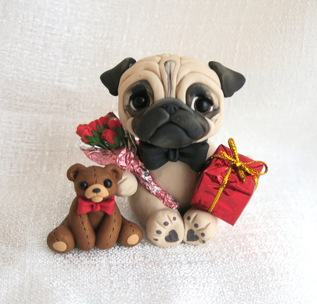 Valentine Pug Bearing Gifts Pug Hand Sculpted Collectible