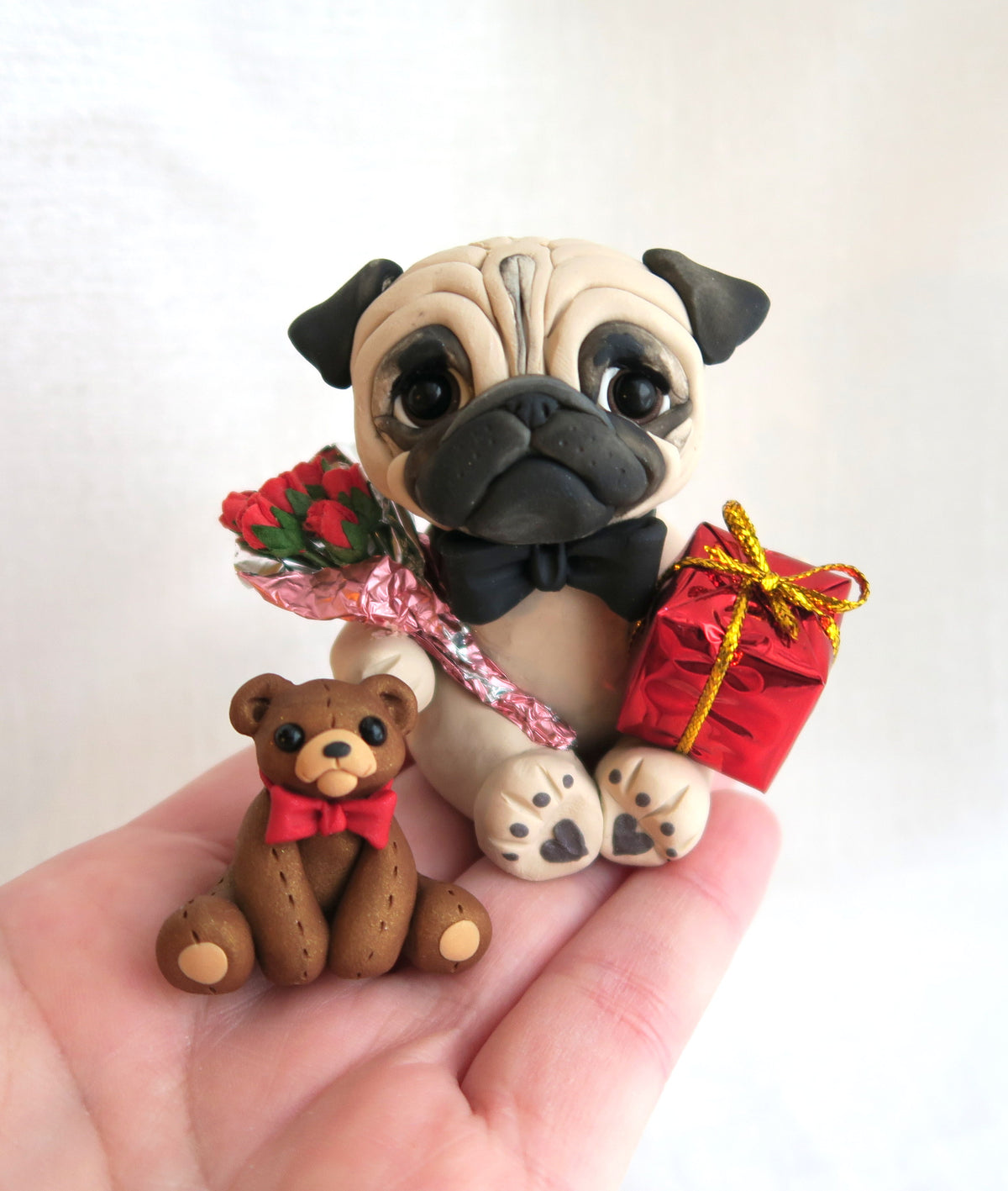 Valentine Pug Bearing Gifts Pug Hand Sculpted Collectible