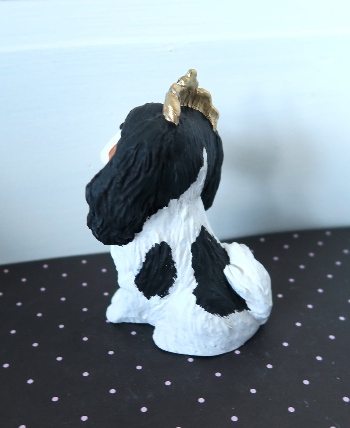 Tri Cavalier King Charles Spaniel with Crown Handmade Resin Collectible Figurine