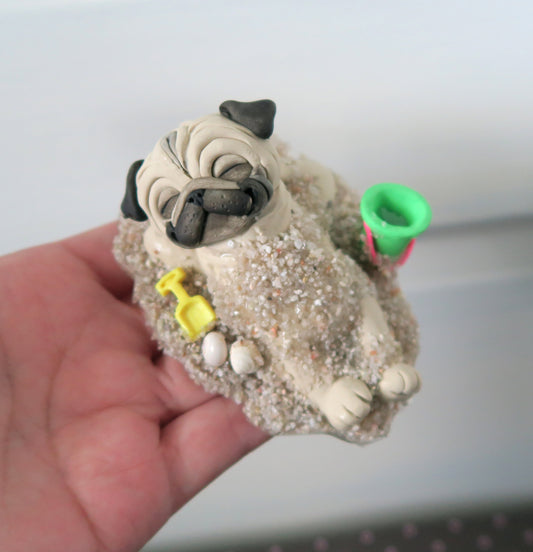A day at the Beach Sun and Sand Pug Sculpture