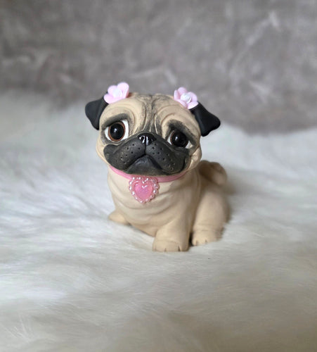 Pretty in pink Pug Hand sculpted Clay Collectible