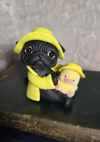 RESERVED for Ashley 2 Pug Hand sculpted Clay Collectibles