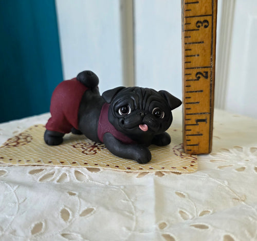 Yoga Downward Dog Pug Hand Sculpted Collectible