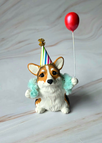 Festive Birthday Tri Corgi Cutie Hand Sculpted Collectible