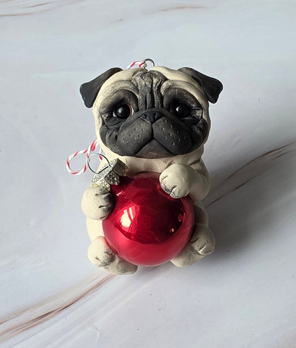 Pug Christmas ornament Hand Sculpted Collectible
