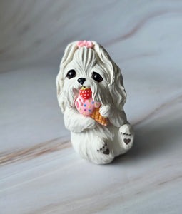 Maltese with Ice Cream Toy Hand Sculpted Collectible