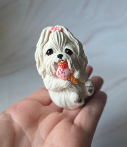 Maltese with Ice Cream Toy Hand Sculpted Collectible