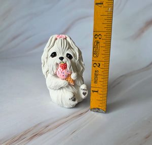 Maltese with Ice Cream Toy Hand Sculpted Collectible