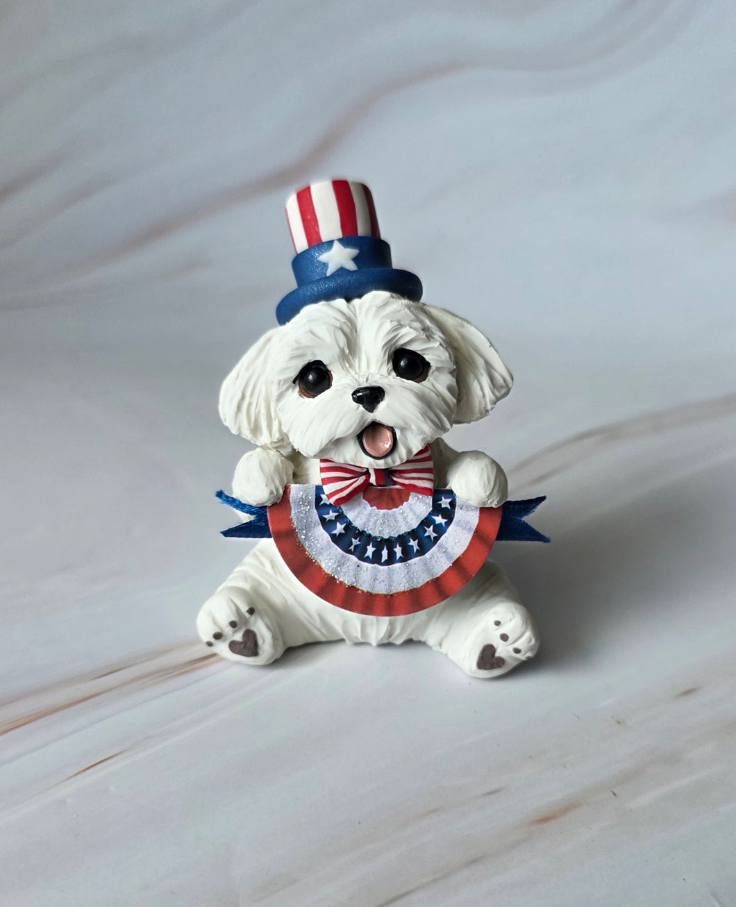 Maltese 4th of July Hand sculpted Clay Collectible