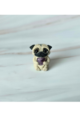 Pocket Pug Fawn Pug with Amethyst Chip Hand Sculpted Furever Clay Collectible