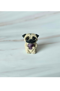Pocket Pug Fawn Pug with Amethyst Chip Hand Sculpted Furever Clay Collectible