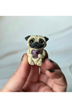 Load image into Gallery viewer, Pocket Pug Fawn Pug with Amethyst Chip Hand Sculpted Furever Clay Collectible