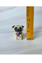 Load image into Gallery viewer, Pocket Pug Fawn Pug with Amethyst Chip Hand Sculpted Furever Clay Collectible