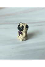 Load image into Gallery viewer, Pocket Pug Fawn Pug with Amethyst Chip Hand Sculpted Furever Clay Collectible