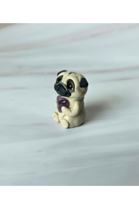 Pocket Pug Fawn Pug with Amethyst Chip Hand Sculpted Furever Clay Collectible