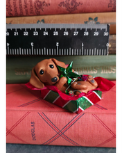 Load image into Gallery viewer, Dachshund Christmas Present Hand sculpted Clay Collectible