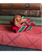 Load image into Gallery viewer, Dachshund Christmas Present Hand sculpted Clay Collectible