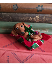 Load image into Gallery viewer, Dachshund Christmas Present Hand sculpted Clay Collectible