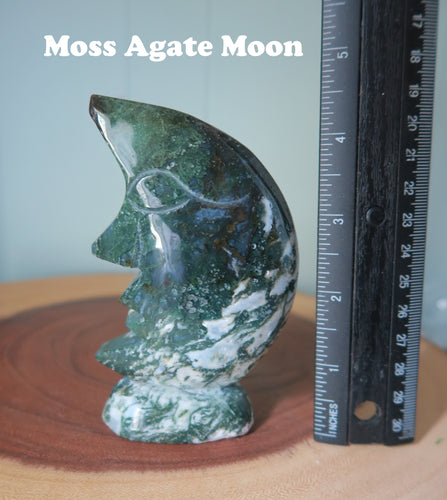 Moss Agate Moon Crystal Decor