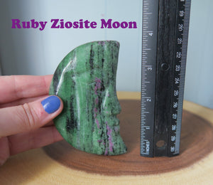 Ruby Zoisite Moon Face Carving