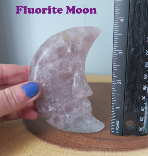 Rainbow Fluorite Moon Face Crystal Carving