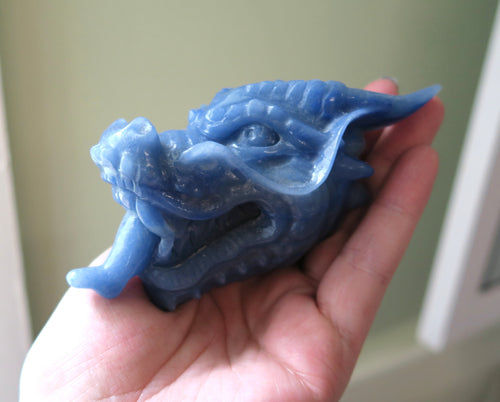 Blue Aventurine Dragon Head Crystal Collectible Carving