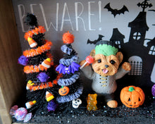 Load image into Gallery viewer, Trick or Treating Yorkies Halloween Scene Decor Hand Sculpted Clay Collectible