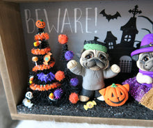 Load image into Gallery viewer, Trick or Treating Pugs Halloween Scene Decor Hand Sculpted Clay Collectible