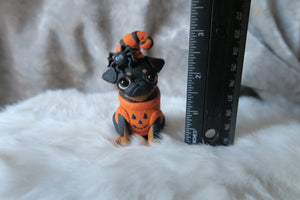 Smooth Brussels Griffon with a Halloween Sweater & Hat Hand sculpted Clay Collectible