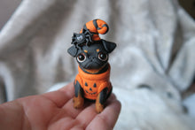 Load image into Gallery viewer, Smooth Brussels Griffon with a Halloween Sweater &amp; Hat Hand sculpted Clay Collectible