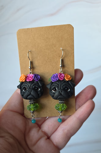 Black Pug Earrings Clay Sculpted Jewelry