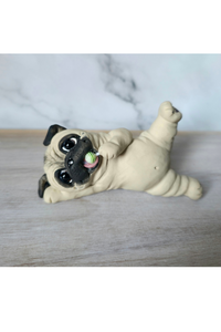 Fawn Pug with lollipop Hand Sculpted Furever Clay Collectible