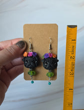 Load image into Gallery viewer, Black Pug Earrings Clay Sculpted Jewelry