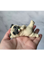 Load image into Gallery viewer, Fawn Pug with lollipop Hand Sculpted Furever Clay Collectible