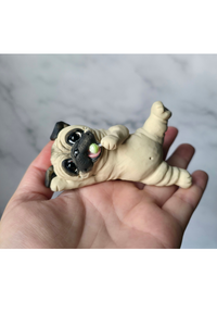 Fawn Pug with lollipop Hand Sculpted Furever Clay Collectible