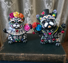 Load image into Gallery viewer, RESERVED for Arlyne ONLY Dia de Muertos Frenchie/Cat Couple Hand Sculpted Clay Collectibles