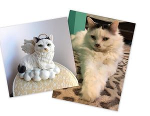 Cat Memorial Angel with Wings and Halo on cloud Keepsake portrait CUSTOM sculpture - Furever Clay