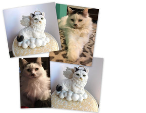 Cat Memorial Angel with Wings and Halo on cloud Keepsake portrait CUSTOM sculpture - Furever Clay