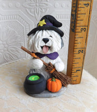 Load image into Gallery viewer, Old English Sheepdog Witch Halloween Hand Sculpted Clay Collectible