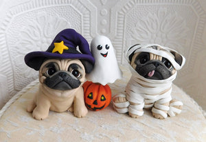 Mummy Pug Halloween Hand Sculpted Clay Collectible