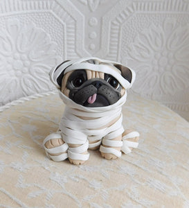 Mummy Pug Halloween Hand Sculpted Clay Collectible