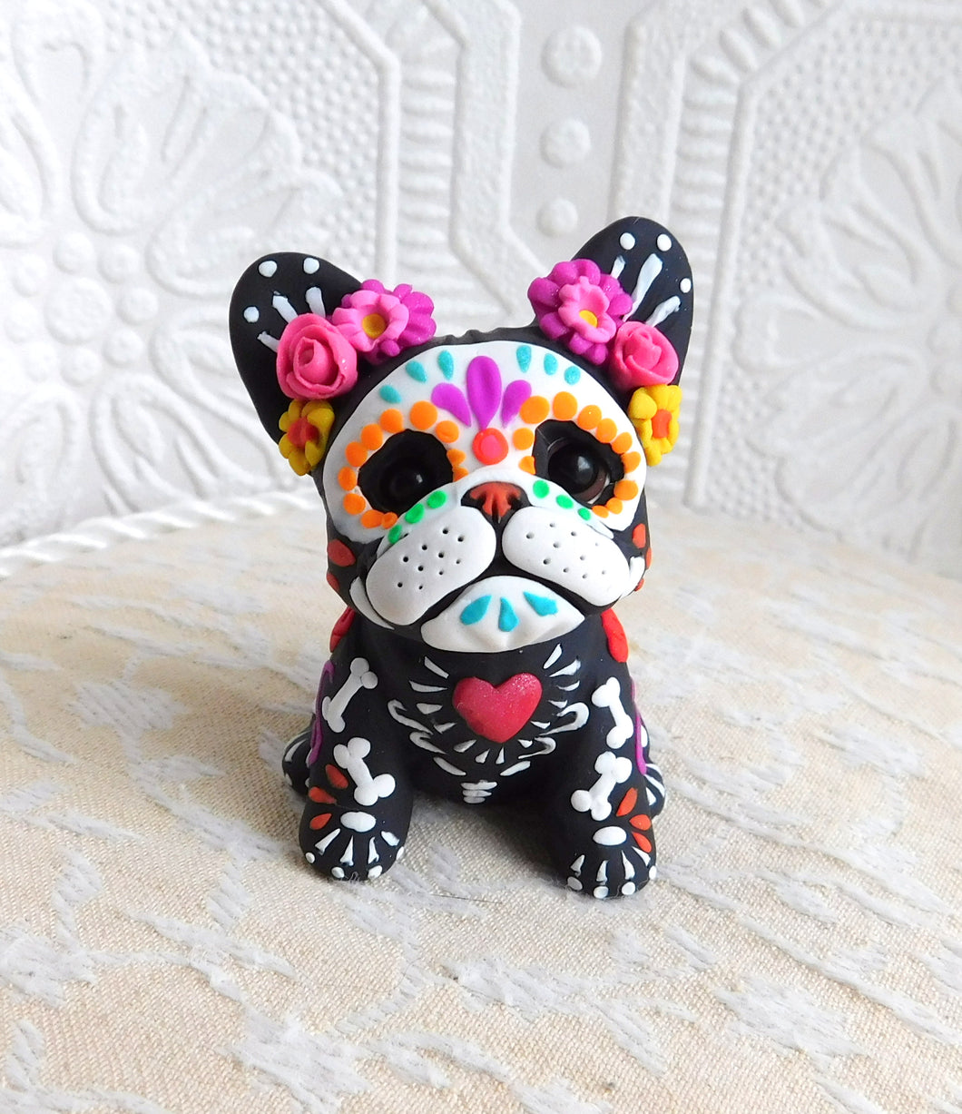 Dia de Muertos/Day of the dead French Bulldog Mini Hand Sculpted Clay Collectible