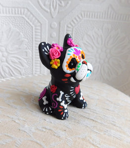 Dia de Muertos/Day of the dead French Bulldog Mini Hand Sculpted Clay Collectible