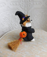 Load image into Gallery viewer, Shetland Sheepdog Witch Halloween costume Hand Sculpted Clay Collectible