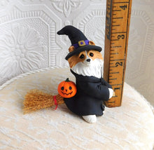 Load image into Gallery viewer, Shetland Sheepdog Witch Halloween costume Hand Sculpted Clay Collectible
