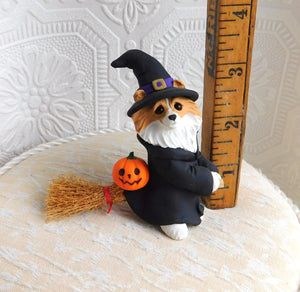Shetland Sheepdog Witch Halloween costume Hand Sculpted Clay Collectible
