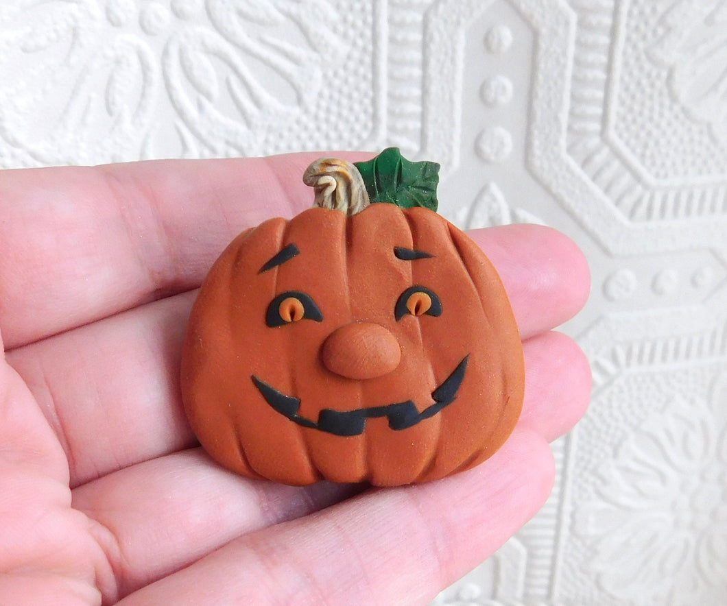 Happy Pumpkin Brooch/Pin  Clay Sculpted Jewelry