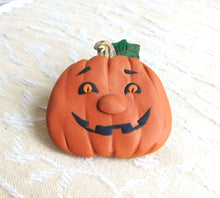 Load image into Gallery viewer, Happy Pumpkin Brooch/Pin  Clay Sculpted Jewelry