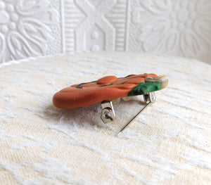 Happy Pumpkin Brooch/Pin  Clay Sculpted Jewelry