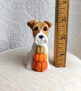 Wire Haired Fox Terrier with Pumpkin trio hand sculpted Collectible
